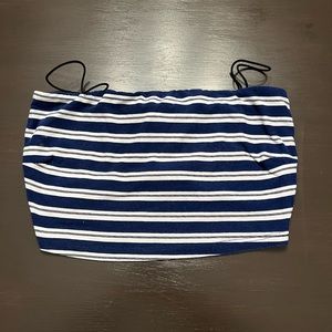 Blue/White/Black Striped Bandeau Crop Top